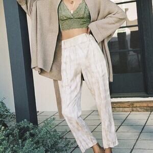 By Anthropologie Mitra High Waist Ankle Crop Trouser Pant 16 Beige Cream Tie Dye